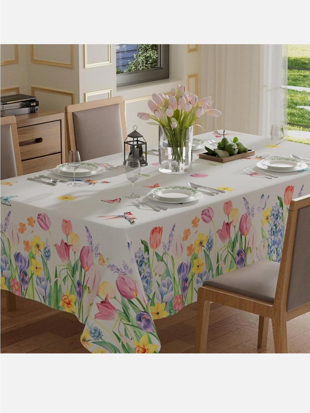 NEW XCHI Wildflowers Tulips Flowers Spring Tablecloth. Washable.